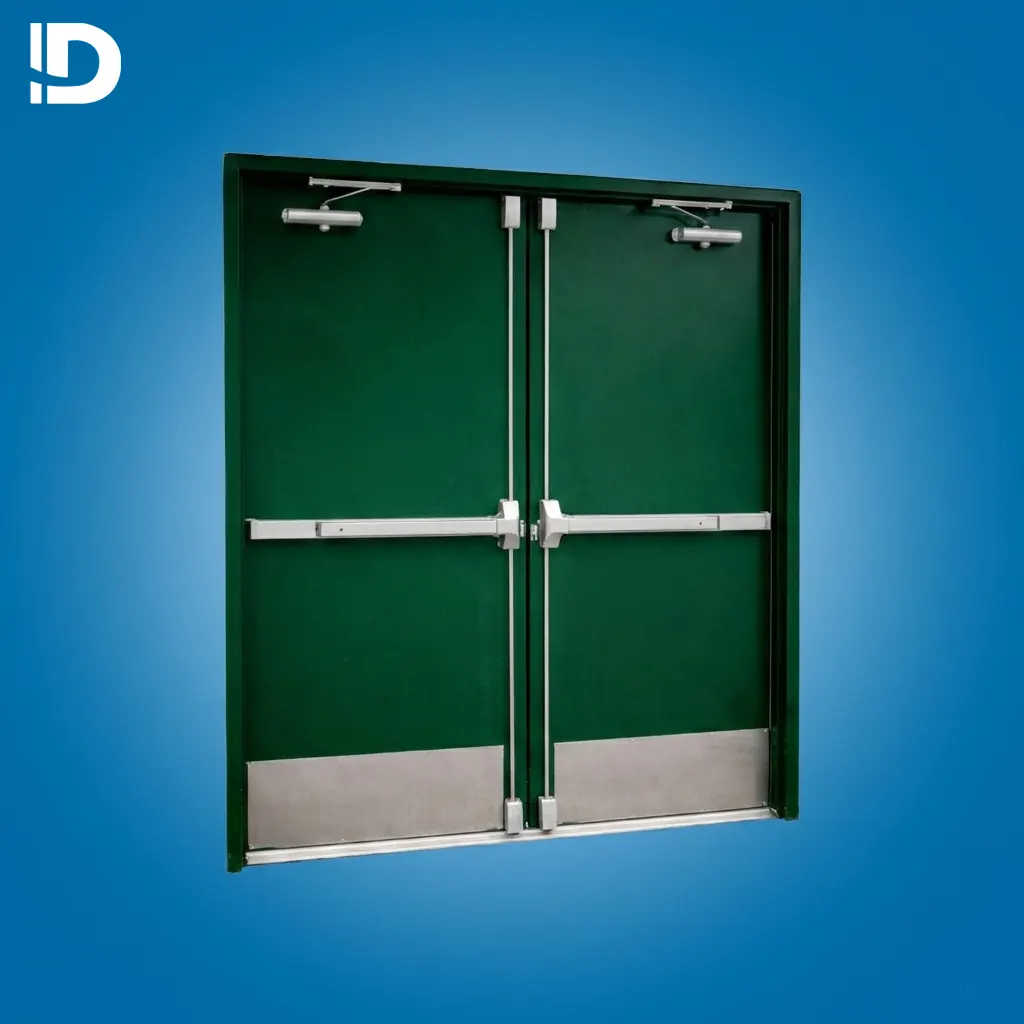 Puerta metálica de emergencia con barra antipánico